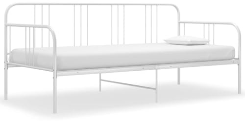 Holamys Schlafsofa Bettgestell, Weiß Metall, 90x200 cm, Robustes Tagesbett für Gästezimmer, Platzsparendes Möbelstück, Langlebig