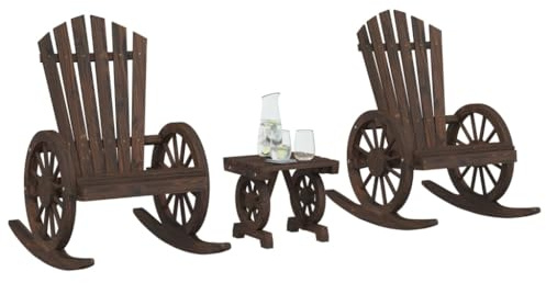 Mandloder 3-TLG. Garten-Lounge-Set aus massivem Tannenholz, Adirondack-Schaukelstühle mit Tisch, wetterfest für Terrasse, Balkon, Außenbereich, 110 kg Tragkraft