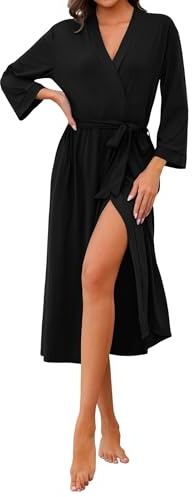 Marvmys Robe De Chambre Femme Coton Peignoir De Bain Col En V Vêtements D'intérieur Longue Doux Confortable Et Respirant Avec Une Ceinture Ajustable Avec Poche