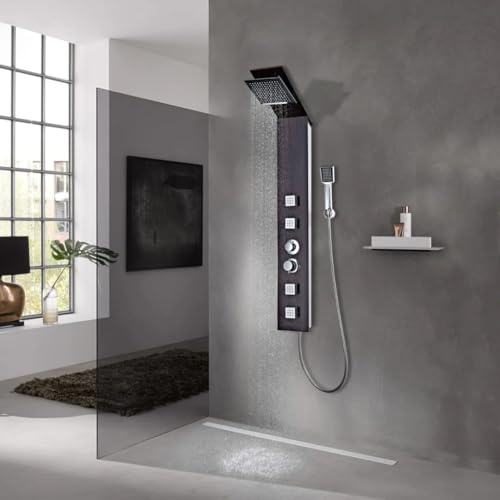 Nqyjm Système de panneau de douche en verre marron pour salle de bain LH473241