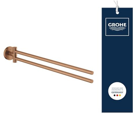 GROHE Start, Doppel-Handtuchhalter (für 2 große Handtücher, 44cm lang, schwenkbar, zum Bohren, mit Schrauben & Dübel, verdeckte Befestigung, langlebige Oberfläche), warm Sunset, Bronze, 41183DL0