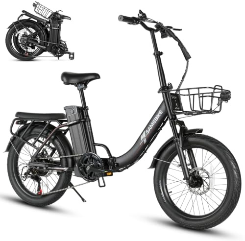 SAMEBIKE Folding Electric Bike for Adults – 20 Fat Tyre Commuter Ebike with 48V/36V Removable Battery, Up to 100km (Assisted), 250W UK Legal Motor, 7-Speed & Dual Disc Brakes