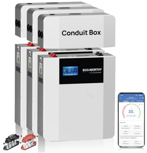ECO-WORTHY LiFePO4 Battery 48V 400Ah (3-Pack) Wall-Mounted for Home Backup | 20.48kWh. Low-temp charge. Bluetooth/WiFi app. CAN/RS485. Parallel 32 units. Wall/floor mount. Backup for homes & solar.