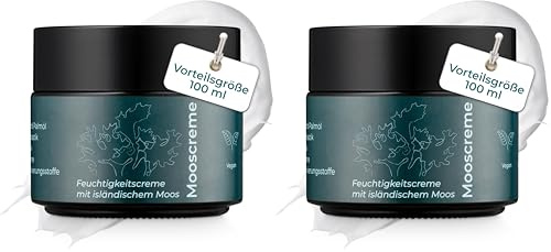 VIGOROUS® Moossalbe - 100ml Antifaltencreme soforteffekt - Naturkosmetik mit Hyaluronsäure - Anti Aging Gesichtscreme Damen & Herren - Vegane Feuchtigkeitscreme Gesicht Made in Germany (Packung mit 2)