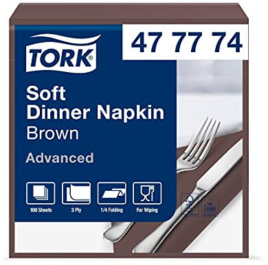 Tork 477774 Soft Dinnerservietten Braun / Papierservietten 3 lagig / Ideale Qualität und Größe für ein Abendessen / 12 x 100 (1200) Servietten / 39 x 39 cm (B x L)