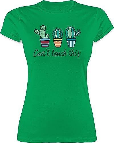Shirt Damen - Manga & Comic Zubehör - Can't Touch This - XL - Grün - Tshirt Kaktus tischert t-schirts Shirts t-Shirt Tshirts Funshirt t-Shirts schirt Baumwolle t-schirt Oberteil t Girlie für