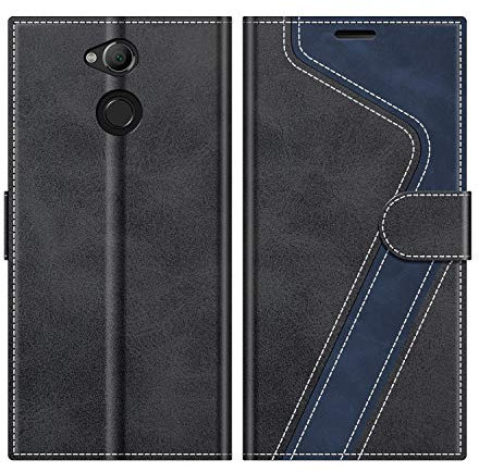 MOBESV Hülle für Sony Xperia XA2 Handyhülle, Lederhülle mit Kartenfach, Klapphülle mit Ständer, Flip Case Handytasche Schutzhülle, Modisch Schwarz