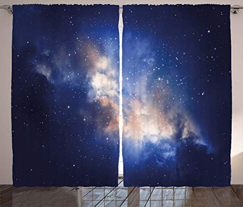 ABAKUHAUS Galaxie Rustikaler Gardine, Immense Raum Loch anzeigen, Schlafzimmer Kräuselband Vorhang mit Schlaufen und Haken, 280 x 175 cm, Nachtblau