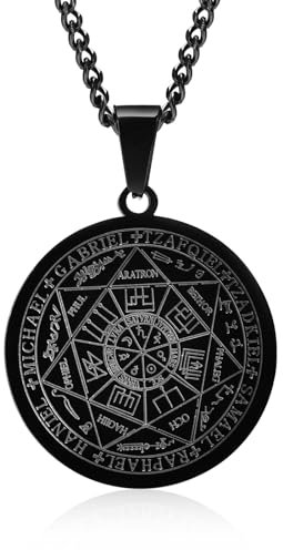 XUANPAI Siegel der Sieben Erzengel Ketten Choker Statement Halskette Talisman Anhänger Amulett Schmuck für Männer (Black, Edelstahl - Kostenlose Gravur)