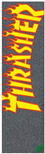 MOB GRIP Thrasher Skateboard-Griptape mit gelben und orangen Flammen, Schwarz, 22,9 cm