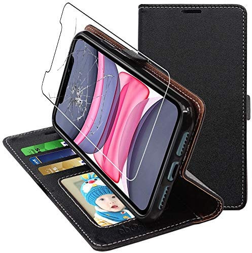 ebestStar - for iPhone 11 Wallet Case, Magnetic Flip Cover Protection, PU Leather Card Holder, Black + Glass Screen Protector