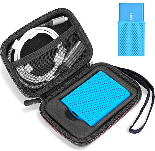 ProCase Étui pour Samsung SSD T5/T3, 【Étui + Housse en Silicone】 Coffret pour SM Disque Dur Externe 250 Go, 500 Go, 1 to et 2 to, Antichoc avec Proche Filet pour Accessoires-Noir