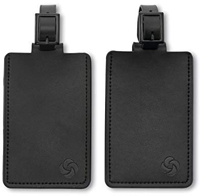 Samsonite Gepäckanhänger aus Leder, 2 Stück, Schwarzes Logo (Schwarz) - 130202-1041