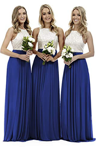 Lecureler Abito da damigella d'onore lungo in pizzo, Blu reale, 36