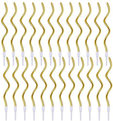 Bougie d'anniversaire en Spirale,24 Pcs Bougies Deco de Gâteau Accessoires de Décoration de Gâteau pour Fête D'anniversaire et Mariage,Or