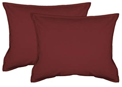 jilda-tex 2er Pack Zierkissenhülle Stone-Washed Renforce Lissabon 100% Bio-Baumwolle Knitterlook Stehsaum Bügelfrei Uni Leinen-Optik Bügelfrei GOTS Made in Green (Granatapfel, 2X 50 x 50 cm)