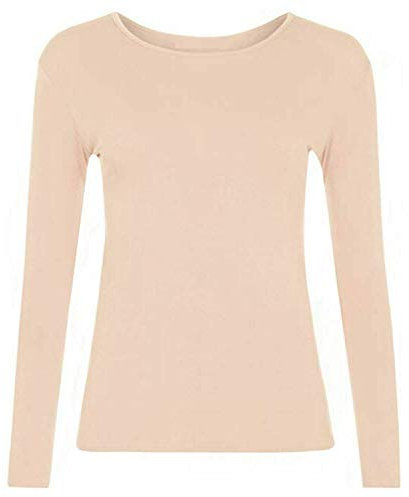 Hiffy Ladies Plain Long Sleeve T-Shirt Top Womens Plus Sizes UK 8-26 (Peach, 12-14)
