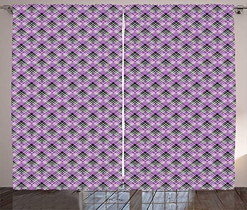 ABAKUHAUS Plaid Rustikaler Vorhang, Gekreuzte Squares Linien Kunst, Wohnzimmer Universalband Gardinen mit Schlaufen und Haken, 280 x 245 cm, Lavendel Violett schwachgrau