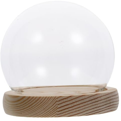 FOMIYES Cupcake-Behälter Glasanzeige Kuppel Cloche Glühende Dekorative Bell Jar Fall mit H?lzerner Basisglas Cloche Cover Centerpiece für Home Office Party Glasglocke Mit Holzboden