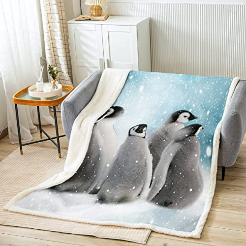 Pinguin Decke Niedliche Pinguin Wohndecke Lustige Tier Fleece Fuzzy Decke für Bettsofa Kinder Niedlich Polar Tier Muster Kuscheldecke Ultra Weich Warme Decke 150x200cm