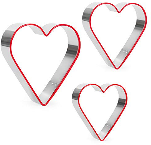 Herz Ausstecher Set - 3 Stück Valentinstag Ausstecher Edelstahl Herz Keksausstecher mit rotem Umwelt PVC -10,8cm,8,7cm,5,7cm