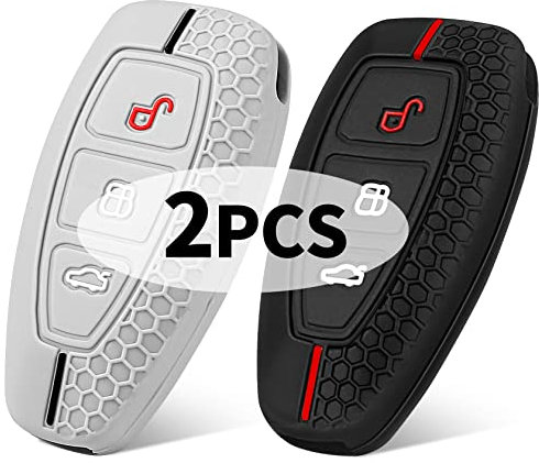 Yosemy 2 Stück Silikon Autoschlüssel Hülle Kompatibel mit Ford 3-Tasten Autoschlüssel (nur Keyless Go) - Hohe Qualität Schutzhülle Silikon Cover Schlüsselhülle (Schwarz+Weiß)