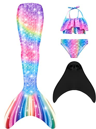 SPEEDEVE Mädchen Meerjungfrauenschwanz Meerjungfrau Flosse Bikini Set,HEI-m9,140