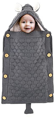 Baby Schlafsack Neugeborene Kinderwagen Decke Wickeldecke Wolle Kinderwagendecke Winter Dick Schlafsäcke für 0-6 Monate Jungen Mädchen (Grey)