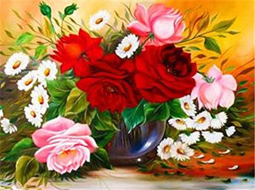 Diamond Painting Set, Bild mit Motiv Sommerlicher Blumenstrauß und Zubehör, Größe ca. 44 x 33 cm, Bastelset zum Malen mit Glitzersteinchen für Kinder ab 5 Jahren