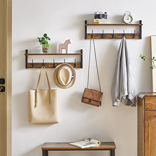 YMYNY Coat Rack Hooks Wall Mounted, Coat Hooks Set of 2, Entryway Coat Hanger with 10 Hooks, Wall Floating Shelf with Hat Rack, for Kitchen, Bedroom, Bathroom, Rustic Brown 120 × 11× 19.5CM HWS004H-2