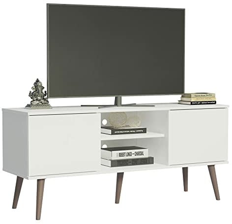 Madesa Mueble de TV Moderno con 2 Puertas y 2 estantes para TV de hasta 55 Pulgadas, 136 x 40 x 60 cm, Madera - Blanco