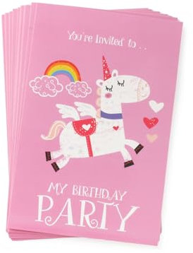 Vaisselle de fête d'anniversaire licorne – Décorations pour 16 invités, assiettes, tasses, serviettes, nappe, bannière « Happy Birthday » pour enfants (16 invitations)