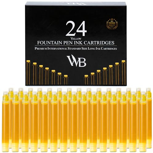 Wordsworth & Black 24 Pack Fountain Pen Ink Refills - Set of 24 Yellow Ink Cartridges - International Standard Size - Length APPR 2.3 - Base Diameter APPR 0.24 - Disposable and Generic