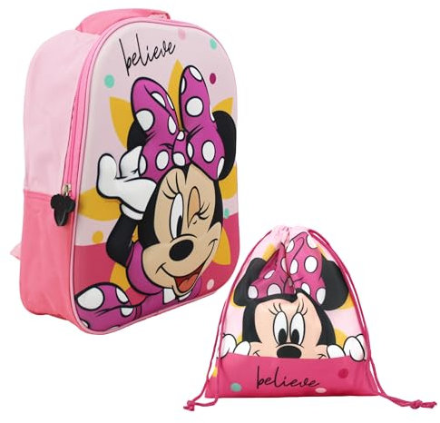 Disney Minnie Mouse Rucksack und Turnbeutel für Mädchen, Design Minnie Maus Kinderschulrucksack, Reiserucksack, Kindergeschenk