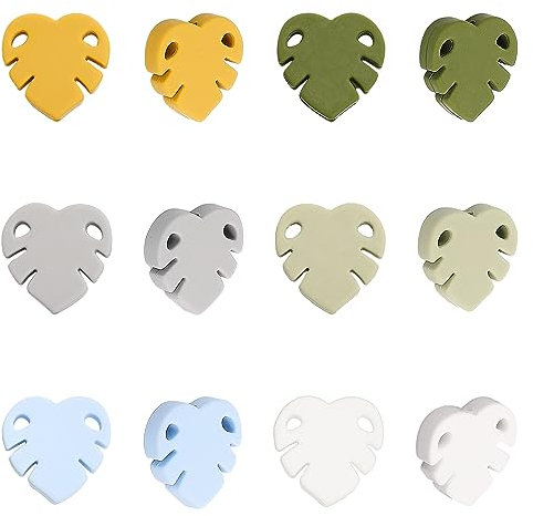 CHGCRAFT 12Pcs 6Colors Monstera Blatt Silikon Perlen Stift Perlen Baum Blätter Charm Silikon Perlen für DIY Halskette Armband Ohrringe Schlüsselbund Handwerk Schmuck Herstellung