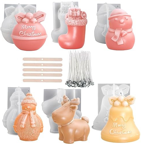 Treedix Lot de 6 Moules en Silicone 3D pour Fabrication de Bougies de Noël en Résine Époxy, Décorations de Jardin, Loisirs Créatifs