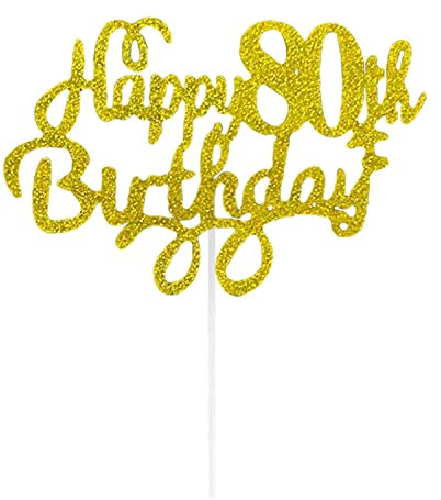 CHEERYMAGIC Happy 80th Birthday Cake Topper Rose Gold Glitter 80th Birthday Cake Decorations Happy Birthday Cupcake Toppers for Birthday Anniversary Party Decorations A4-SRDGZS (Gold)