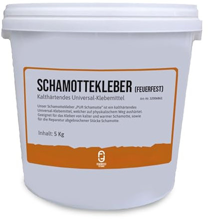 Feuerfest 123 - Schamottkleber feuerfest [Menge 5 kg] - Für Schamottsteine - Kleber 1.350 °C hitzebeständig - Reparieren, Kleben, Fixieren - Hochtemperaturkleber Kaminkleber Ofenkleber