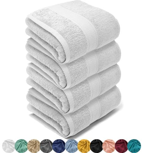 LEBENGOOD – Lot de 4 Serviette de Bain Grande Taille 100% Coton – pour de Douche et Toilette – Drap de Bain – Doux – Absorbant et certifié Oeko-TEX – Linge de Bain de Luxe - 4 90X170