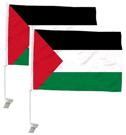2 Stück Autofahne Palästina 45x30cm - PALÄSTINENSISCHE Autoflagge Auto-Fenster Fahne Flagge Auto flaggen
