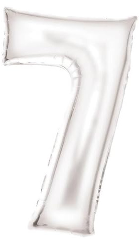 Große Zahl 7 Silk Lustre weiß Folienballon N34 verpackt 86 cm