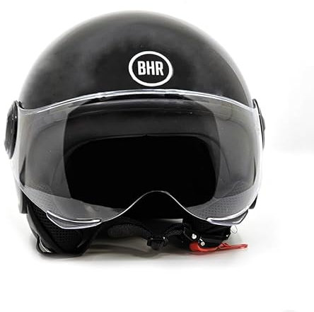 BHR Casco Demi-Jet 835 SPECIAL - Casco Scooter Omologato ECE 22.06 con Visiera a Occhiale Antigraffio - Sgancio Micrometrico e Guanciali Removibili - Nero Metallizzato S