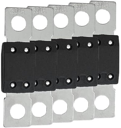 Offgridtec 300A MEGA Sicherung Set für 48V DC Systeme, Hochstrom-Streifen-Sicherungen mit Kupferanschlüssen, Niedrigkontaktwiderstand, Funken-Schutz, Schraubbefestigung, RoHS & UL zertifiziert, 5-Pack