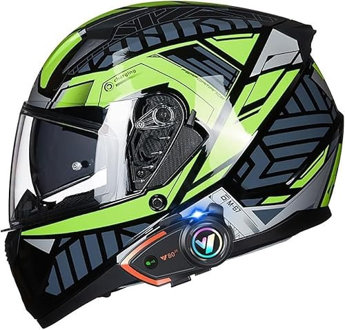 Motorradhelm mit Bluetooth, Klapphelm mit Antibeschlag-Doppelvisier, Motorrad-Integralhelm, DOT/ECE-Zertifizierung, Freisprecheinrichtung, automatische Reaktion für Männer und Frauen F,M(57~58cm)