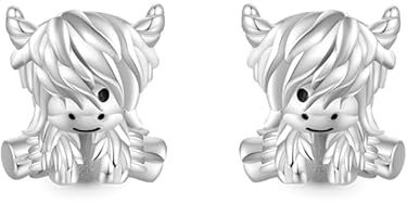 Gnoce 925er Sterlingsilber-Ohrringe Schottische Hochlandkuh Ohrstecker Set Mode hängend Ohrringe Stud Schmuck Geschenk für Frauen Männer