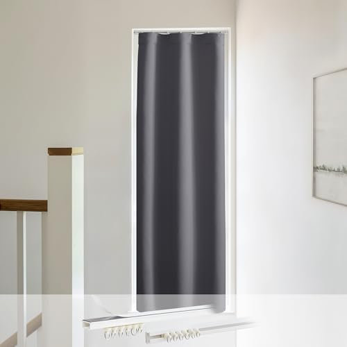 NICETOWN Türvorhänge für kleine Fenster, Seitenlichtvorhang mit selbstklebender Vorhangschiene, französische Tür-Fensterabdeckung für Küche, Schlafzimmer, 1 Panel, Grau, 63,5 cm B x 182,9 cm L