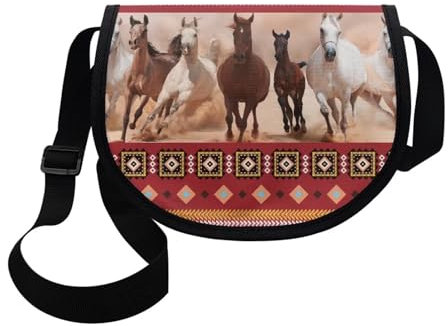 COEQINE Kinder-Umhängetasche, Riemen für Reisen, Geburtstag, 3D-Balldruck, lässiger Rucksack, Mini-Handtasche, Schultertasche, Aztekisches rotes Tribal-Pferd