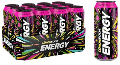 Lemonsoda Energy | Tropical Trip, Energy Drink al Gusto di Frutta Tropicale, 12 Lattine da 50 cl, con Mix di Frutta, Vitamine e Caffeina
