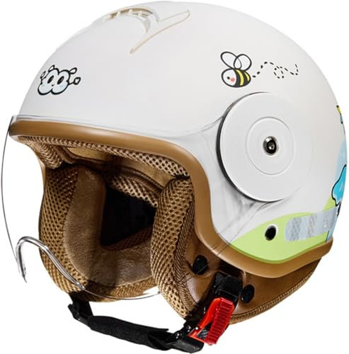 Casco Moto para niños Casco Jet con Visera Medio Casco Lindo Casco de Motocicleta eléctrico para niños Casco de Scooter Ciclomotor para Niños GE 5 a 12 Años E,46-54CM