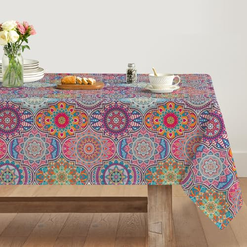 Artoid Mode Boho Vintage Geometrie Marokkanisch Mandala Tischdecke 140x220 cm, Fleckschutz Tischwäsche Küche Dekoration Urlaub Party Dekor